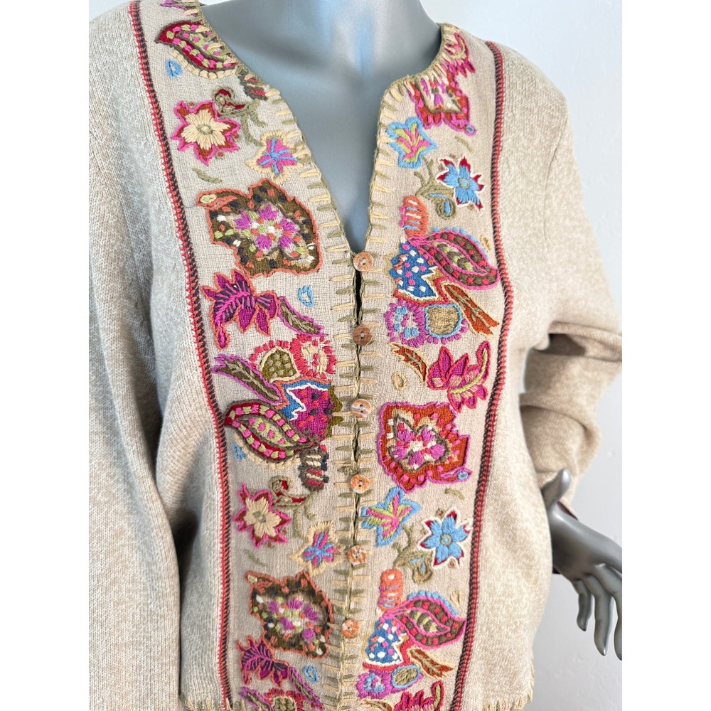 Vintage Sigrid Olsen Sport Embroidered Boho Floral Silk Cotton Cardigan Sweater - Picture 5 of 10